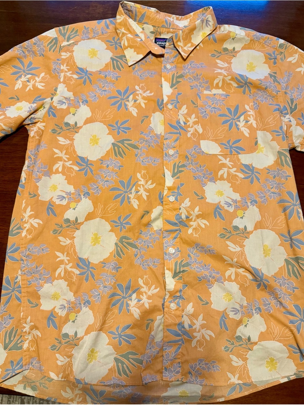 Patagonia Peach Floral Short-Sleeve Button-Down Shirt